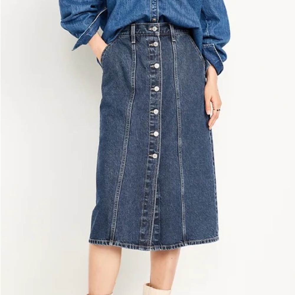 Old Navy High Waisted Jean Midi Skirt